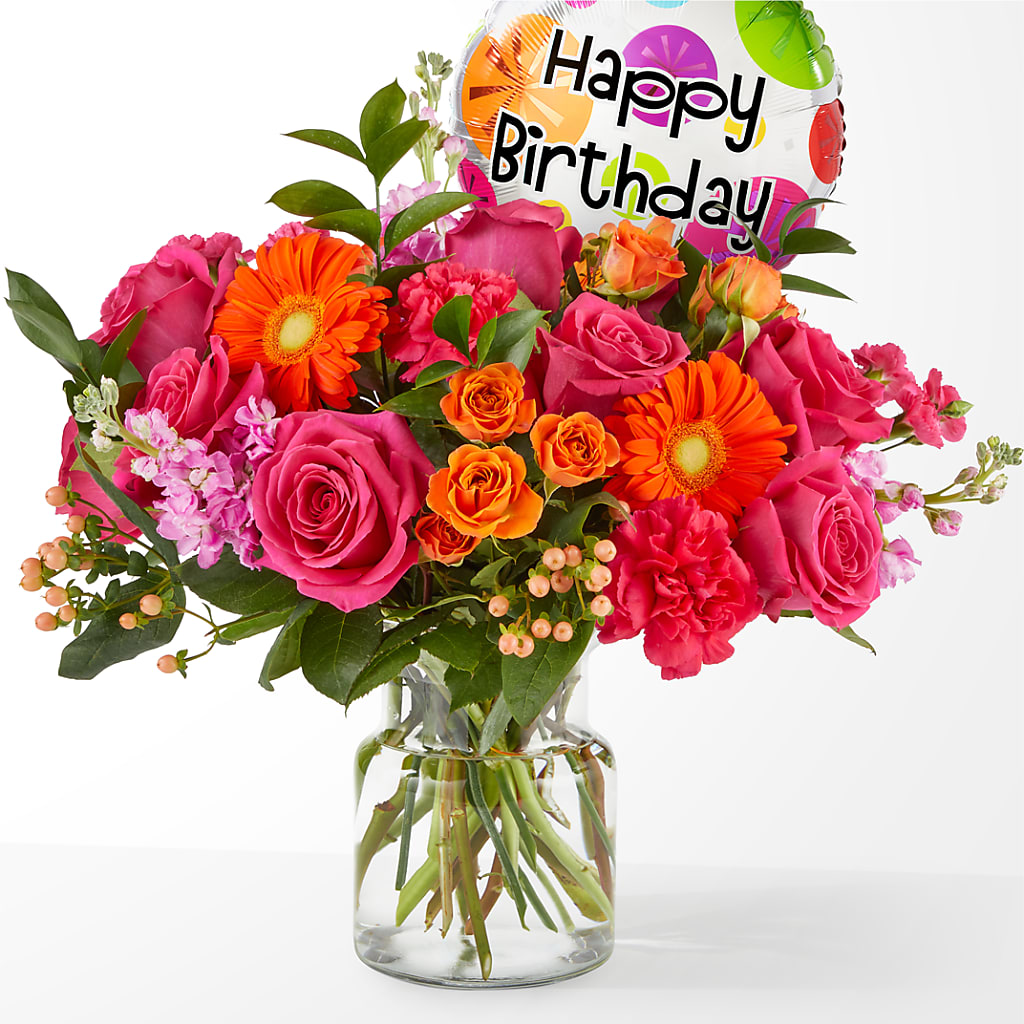 Fiesta Bouquet with Birthday Balloon – BURNETT'S FLOWERS & GIFTS, Tulsa OK