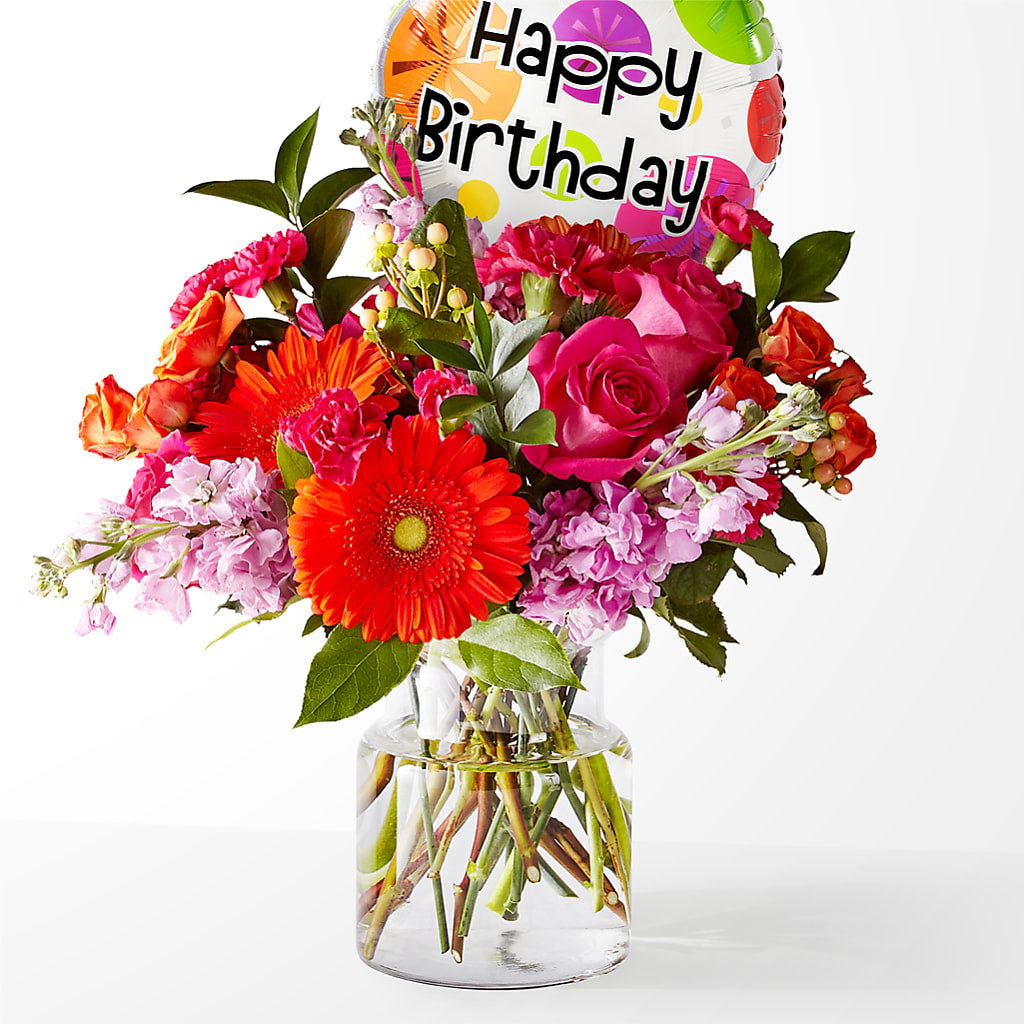 Fiesta Bouquet with Birthday Balloon – BURNETT'S FLOWERS & GIFTS, Tulsa OK