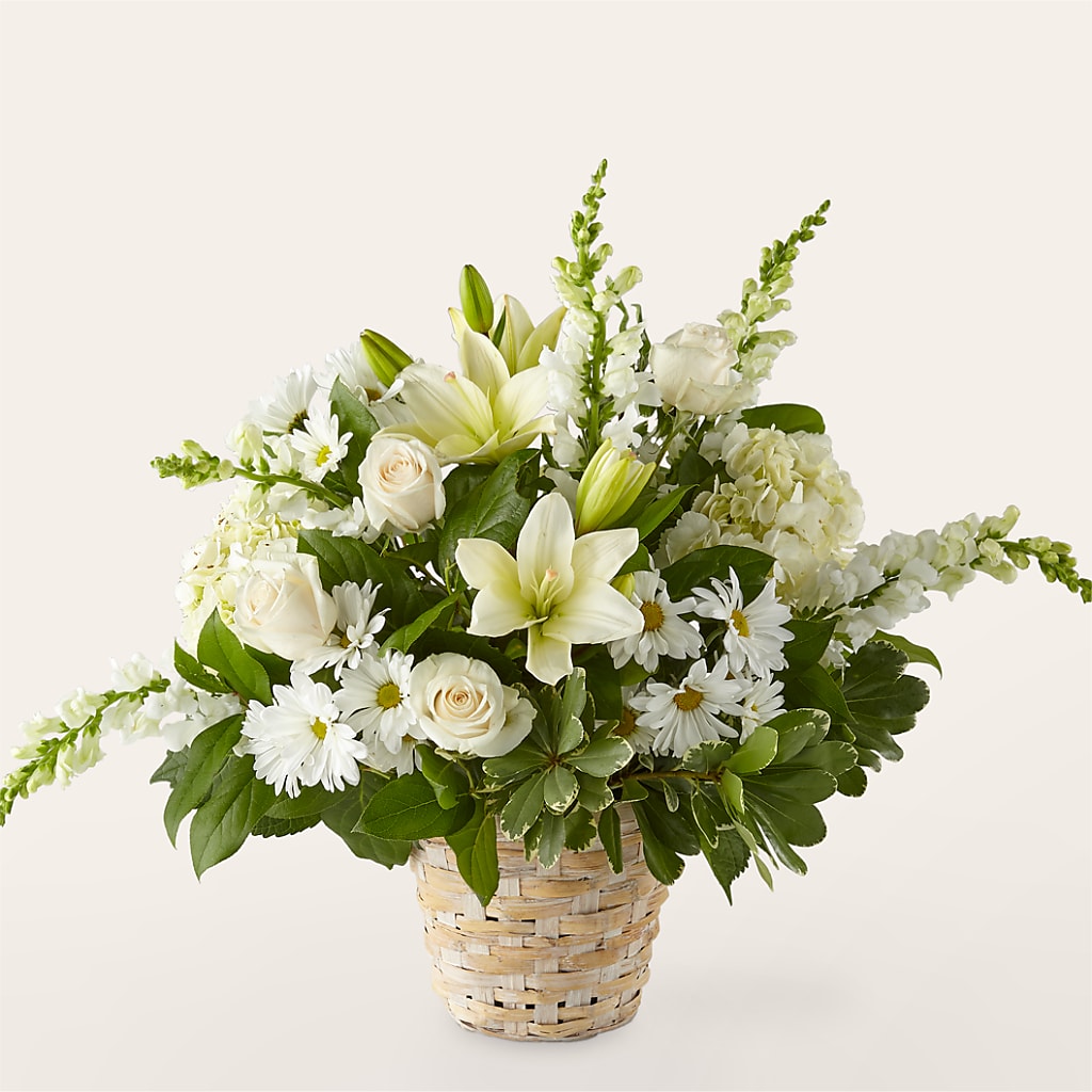 Ivory Elegance Floral Basket – BURNETT'S FLOWERS & GIFTS, Tulsa OK
