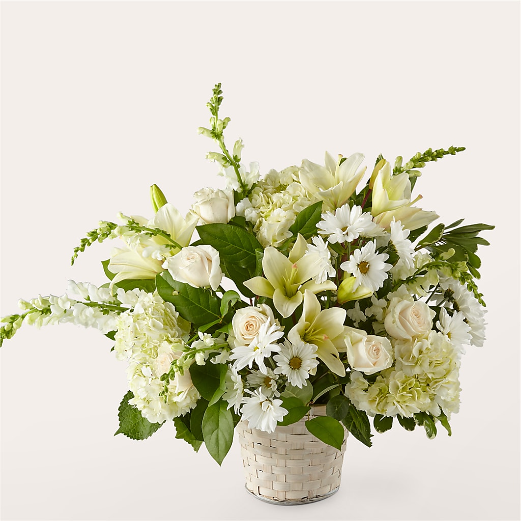 Ivory Elegance Floral Basket – BURNETT'S FLOWERS & GIFTS, Tulsa OK