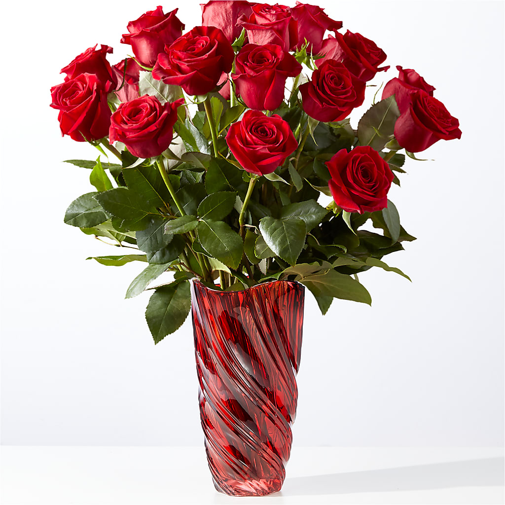 Classic Love Red Rose Bouquet with Luxe Swirl Vase – BURNETT'S FLOWERS & GIFTS, Tulsa OK