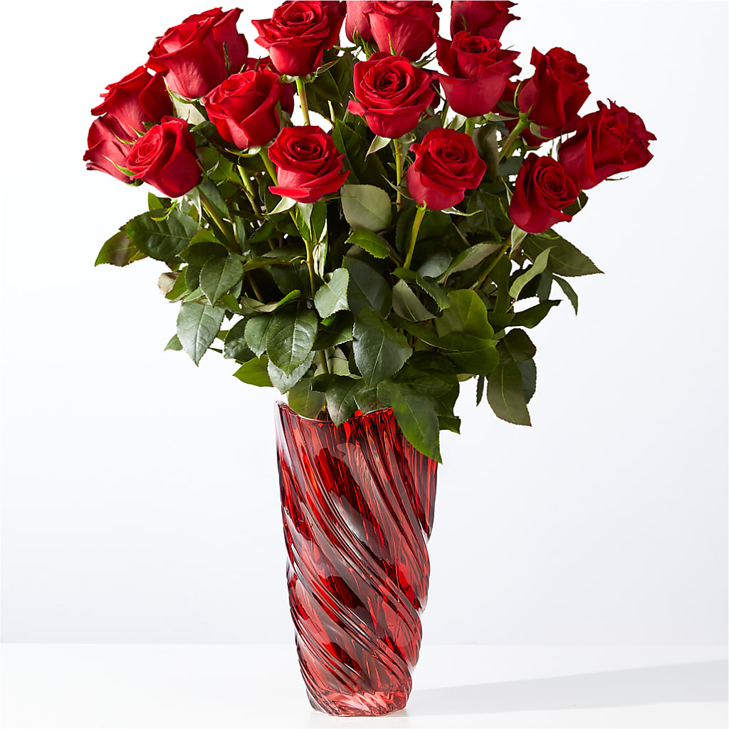 Classic Love Red Rose Bouquet with Luxe Swirl Vase – BURNETT'S FLOWERS & GIFTS, Tulsa OK