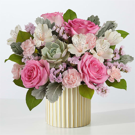 Dusty Rose Bouquet with Ivory Vase – BURNETT'S FLOWERS & GIFTS, Tulsa OK